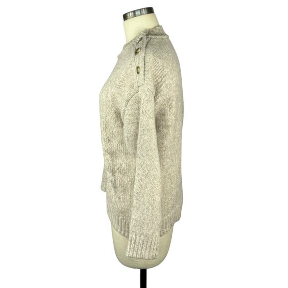 J CREW Button Shoulder Heather Crewneck Tan Sweater Women's Size XS Knit - Picture 3 of 7